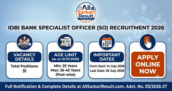 IDBI Bank Specialist Officer SO Recruitment 2026